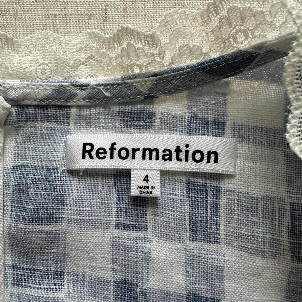 Reformation Reia Linen Mini Dress Jodie | Blue Gingham 4 - Picture 6 of 11